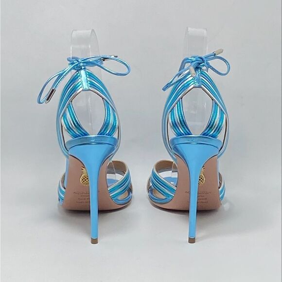 Aquazzura Ari Metallic Leather Ankle-Tie Sandals size 36.5 - Picture 7 of 11